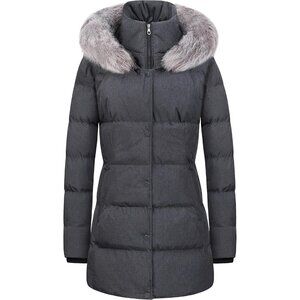 Women's Charcoal Heather Winter Snow Removable Puffer Jacket Coat Faux Fabric